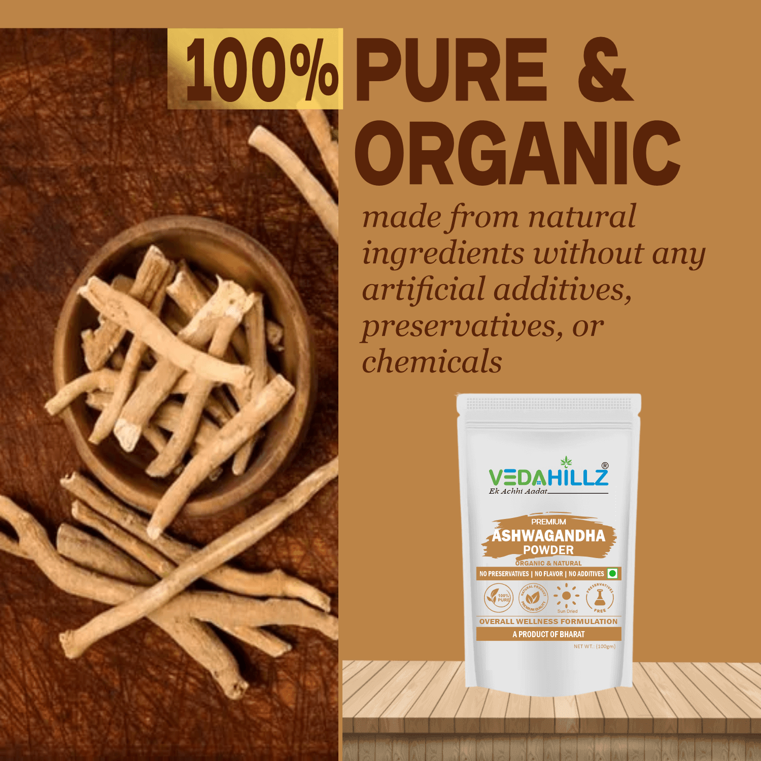 Vedahillz Ashwagandha Powder Made from Carefully Selected Ashwagandha Roots